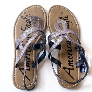American Eagle‎ Purple Glitter Strapy Flat Sandal, Size 8, NWT